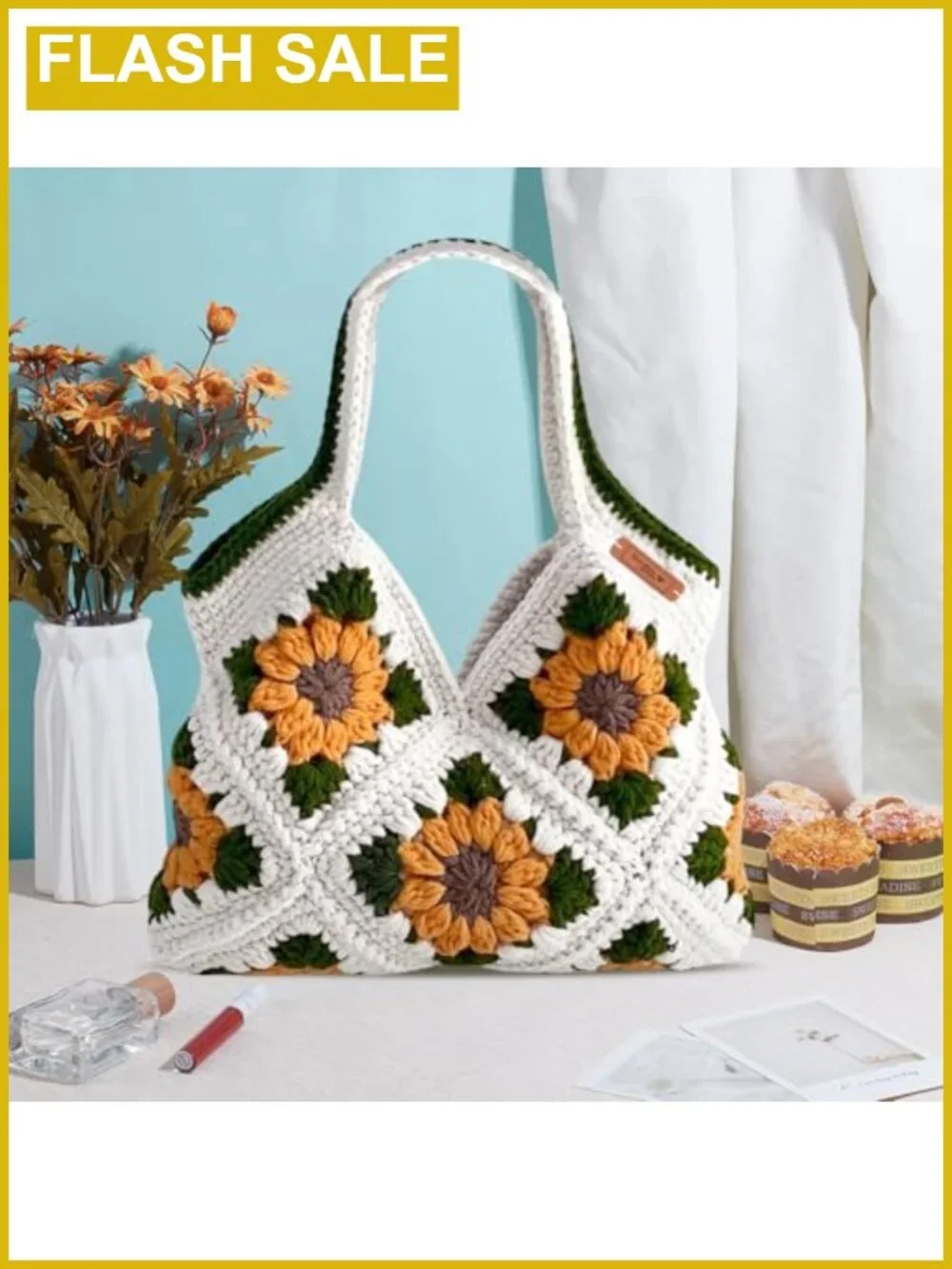 Crochet Sunflower Tote Bag Kit for Adults with Video Tutorials